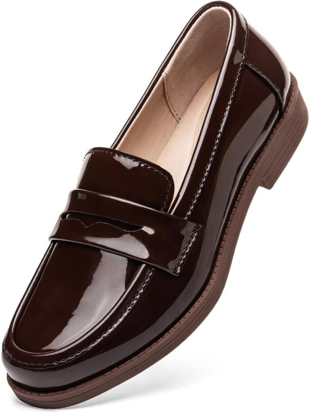 Women’s Coffee Patent Comfortable Leather Penny Loafers Slip On Business Casual